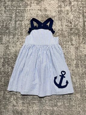 Girls blue & white striped Tahari anchor dress. Size 7.
